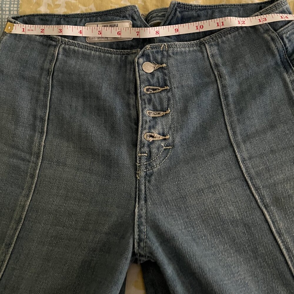 Free People Womens Denim Button Fly Bell Bottom Jeans Blue 25 - Picture 7 of 9